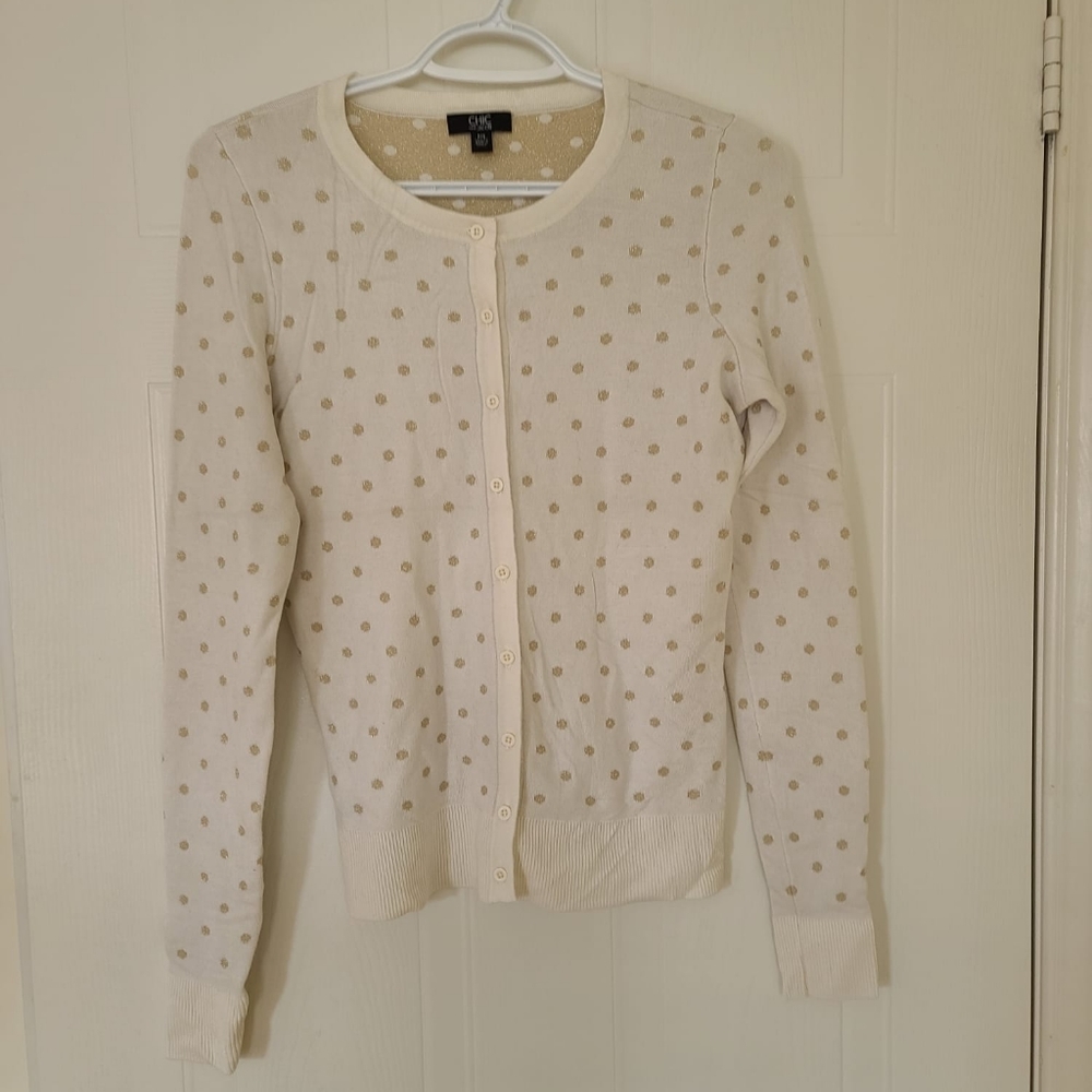Chic By Jacob Button Down Polkadot Cream/Gold Small